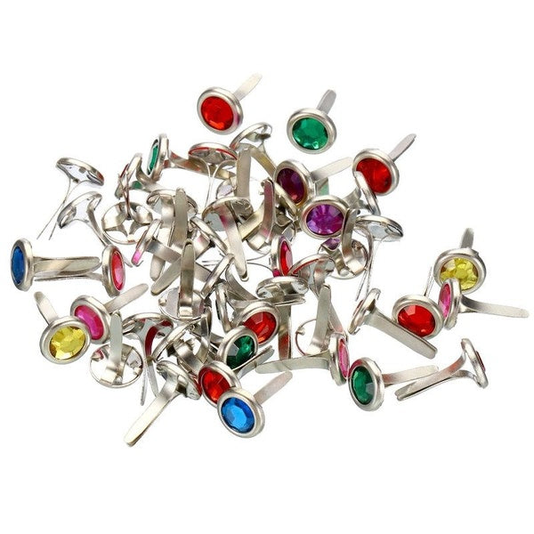 8.5 x 14 mm Brads for Paper Crafts, 50 Pcs Metal Rhinestone Paper Fastener
