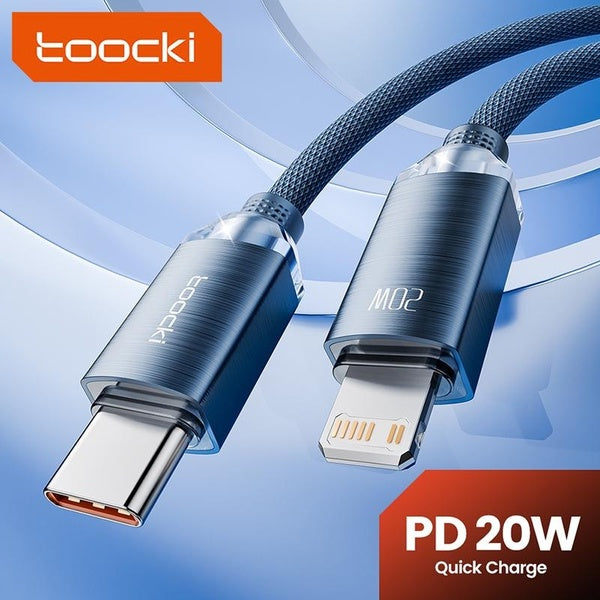 Toocki PD 20W USB-C Cable Crystal Aluminum Alloy PD Fast Charging Cable For iPhone 14 13 12 11 Pro Max Xs 8 7 Plus Mobile Phones iPad Laptops