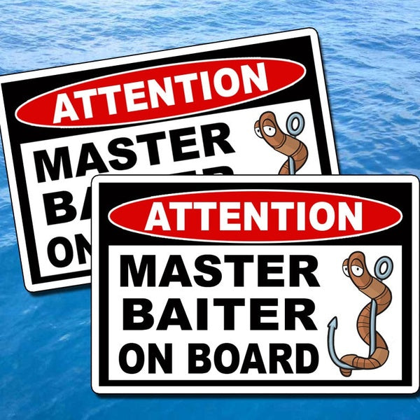 Pair of Funny Bass Boat Off Shore Fish Fishing Prank Joke Sticker Decal Man Dad