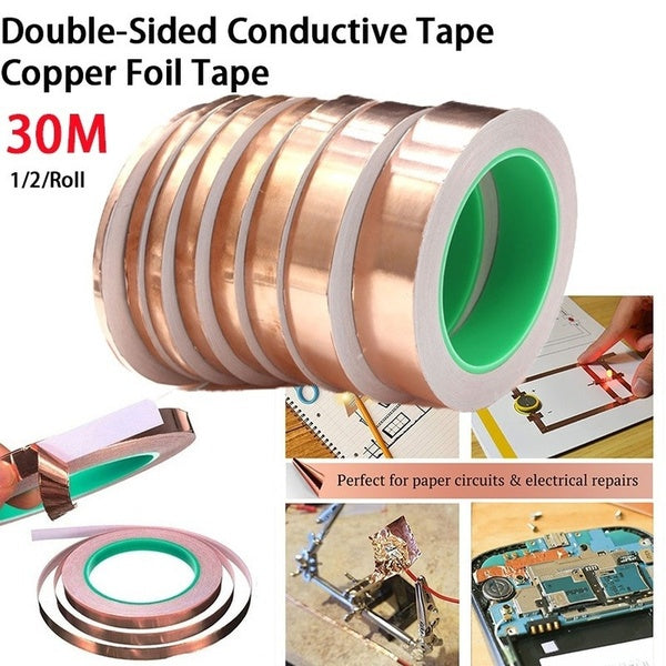 Copper Foil Tape 3mm 5mm 8mm 10mm 20mm 30M-98.4ft Double Sided Conductive Adhesive for Stained Glass,Soldering,Electric,Crafts,Repair,Paper Circuits,