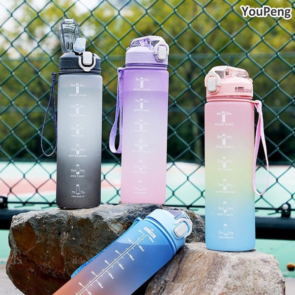 YouPeng 1PCS 1000ML Water Bottle With Time Marker Plastic Motivational Water Bottle Drinking Bottle for Gym Sports Outdoor Travel Work