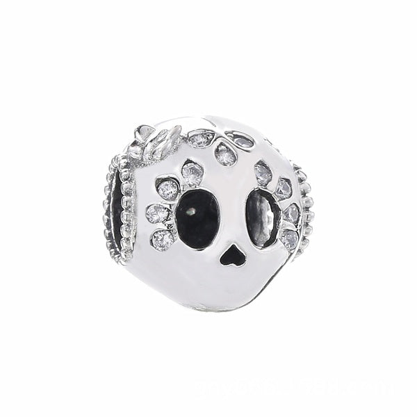 100% 925 Sterling Silver Sparkling Skull Charme Perle Fit Bijoux Européens Charme Bracelets et Colliers