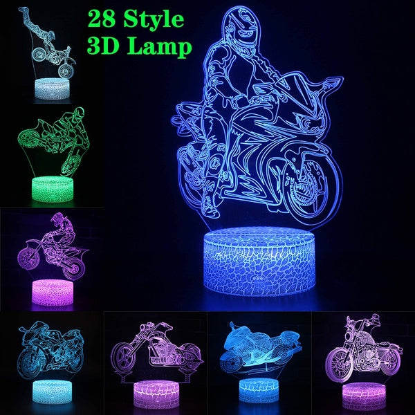 28 Style Motocycle Car Pattern 3D LED Night Lights 7 Colors Change Hologram Atmosphere Novelty Lava Lamp for Home Decoration Illusion Christmas Gift