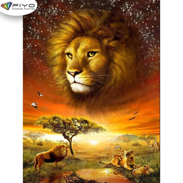 FIYO Lion Diamond Painting Kits For Adults DIY 5D Diamond Mosaic Diamond Painting Home and Kitchen Fashion Canvas Pictures Wall Decoration Gifts Arts