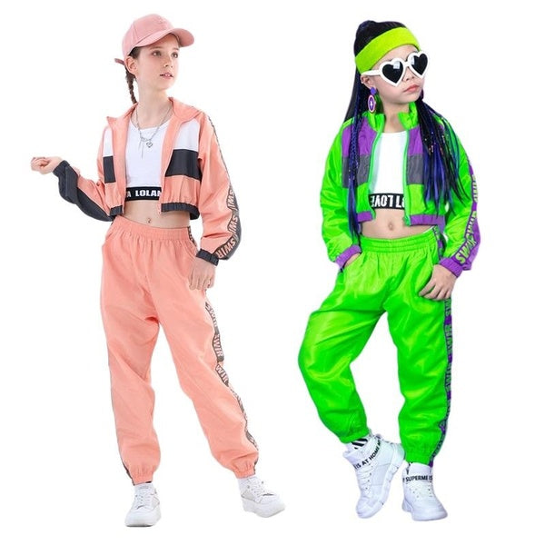 3Pcs Girls Coat Cropped Tank Top Sweatpants Outfit Hip Hop Jazz Dance Performance Costume Kids Clothes Set