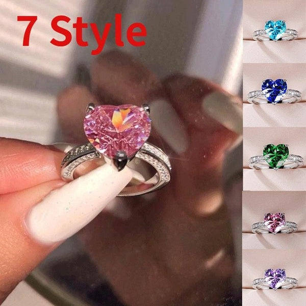 Exquis 925 Sterling Silver 3 Prong Setting Heart Cut Pink Sapphire Rings pour les femmes mariée mariage bague de naissance romantique cadeau bijoux