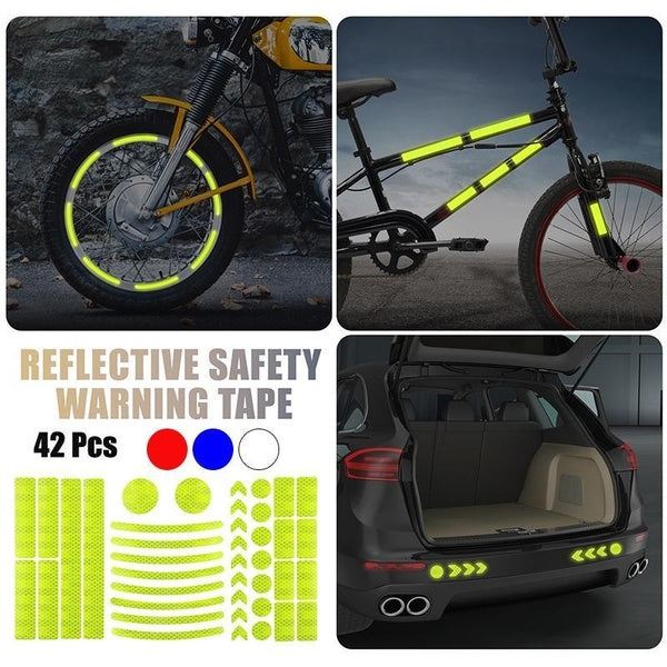 X AUTOHAUX 42pcs Bike Motorcycles Reflective Sticker Traffic Safety Night Warning Mark Car Reflective Strip Tape Car Bumper Reflective Decals PET Yel