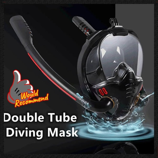 Underwater lung anti fog full face diving dual tube mask snorkeling breathing mask adult and adolescent safety waterproof swimming equipment dual tub