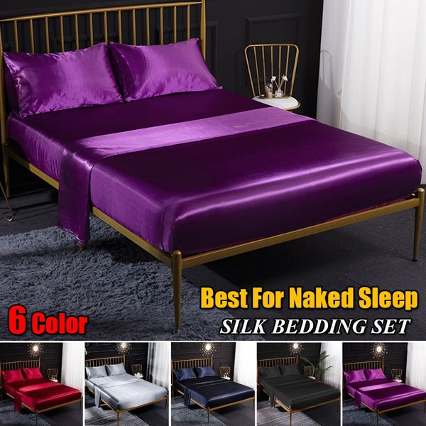 Luxury Pure Satin Silk Bedding Set Soft Reversible Hypoallergenic Bed Sheets Set 1-3-4 Pcs Flat Sheet Fitted Sheet Pillowcase Baby Twin Full Queen Ki