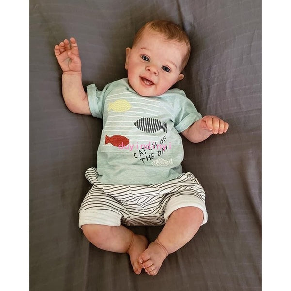 24" Soft Reborn Baby Dolls Rooted Fiber Hair Cloth Body Sweet Smiling Face Reborn Bebe Toys for Children Children's Day Gifts