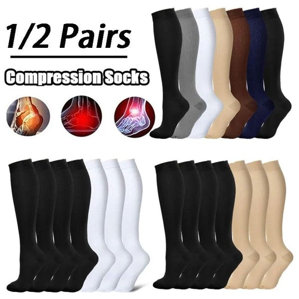1-2 Pair of Knee High Compression Socks for Men and Women's Sports, Running, and Travel, Waterproof Swollen and Varicose Veins Socks