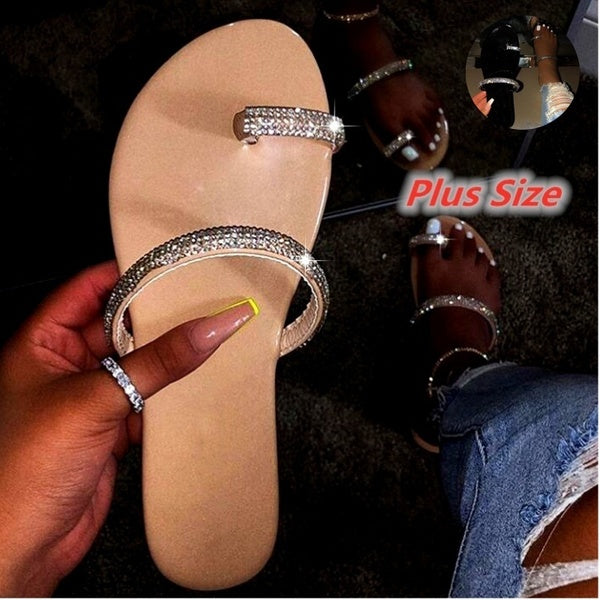 Sandales décontractées tongs femmes sandales plates Bling-bling diamant pantoufles tongs été Flash plage pantoufles grande taille