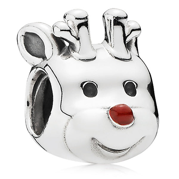 2021 Winter Christmas Collection Renne au nez rouge en argent sterling 925 avec perle de charme en émail rouge pour bracelet européen