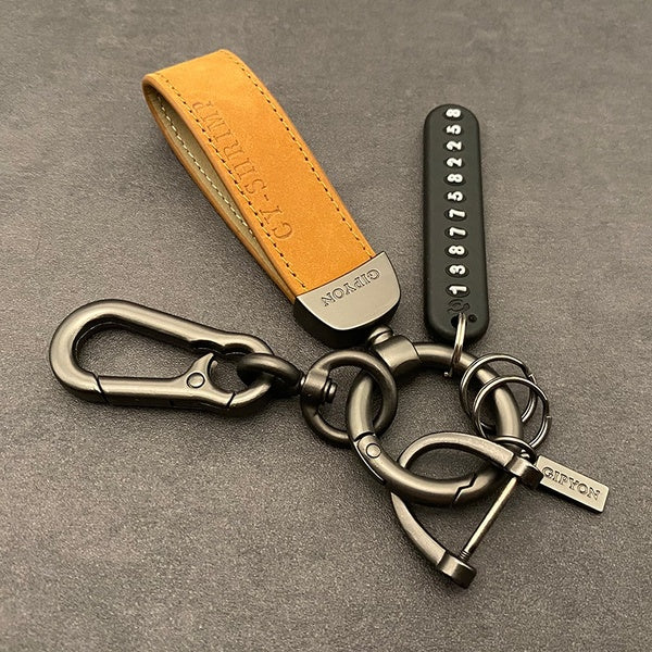 Porte-clés de voiture en cuir haut de gamme clé suspendue anneaux porte-clés numéro de téléphone carte porte-clés Auto véhicule porte-clés accessoire