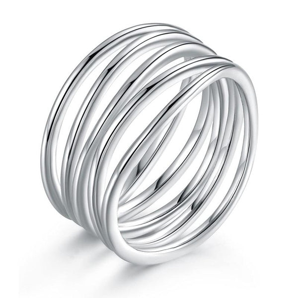 Multilayer Design 925 Sterling Silver Intertwined Wide Rings for Women Daily Casual Fashion Accessories
