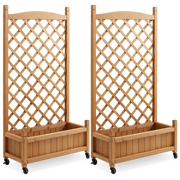 Set of Two - 48" Raised Garden Bed Planter with Trellis, Natural