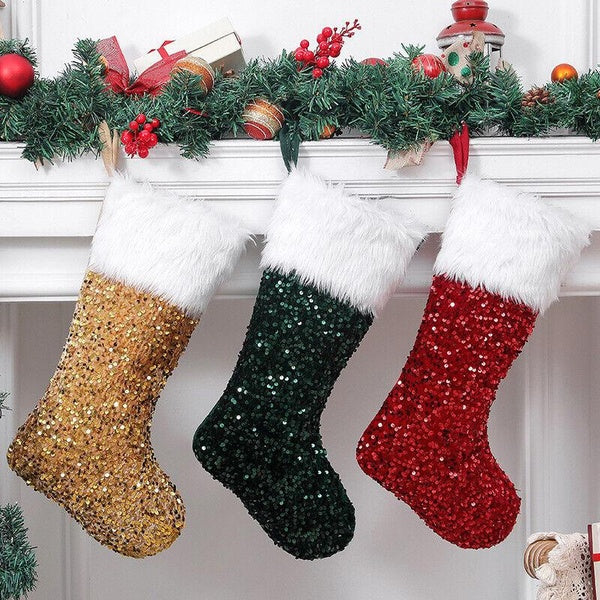 Sequin Christmas Stockings Xmas Gift Candy Bag Christmas Tree Decor Ornaments