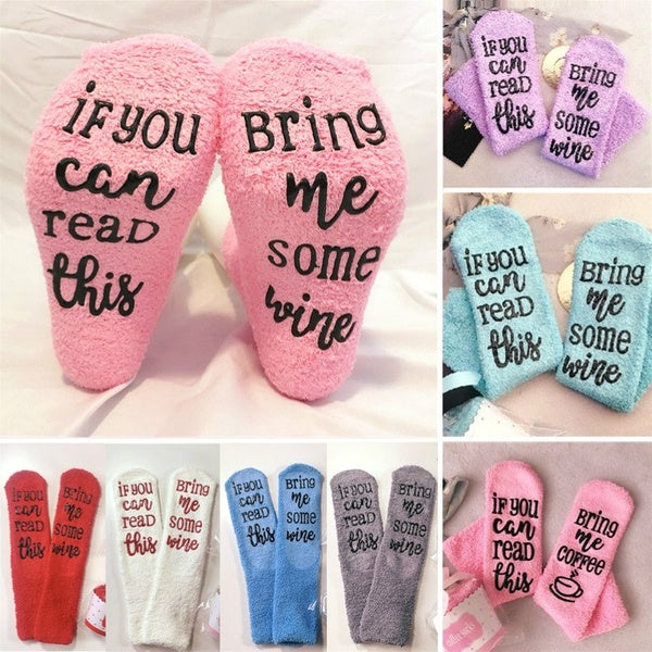 Fashion Soft Fluffy Letters Socks If You Can Read This Bring Me Some Wines Casual Letter Socks Winter Warm Cotton Sock Gifts