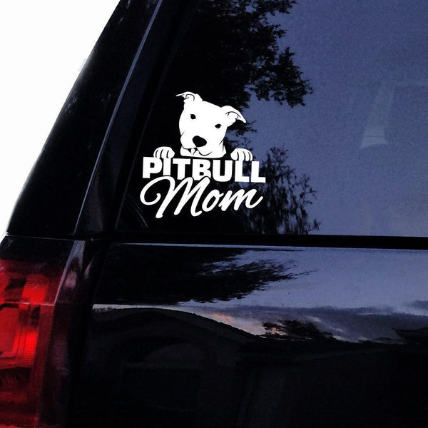 Pitbull Mom Decal Sticker - Pit Mom Floppy Ear Dog Super Cute Vinyl Car Decal Laptop Decal Window Sticker