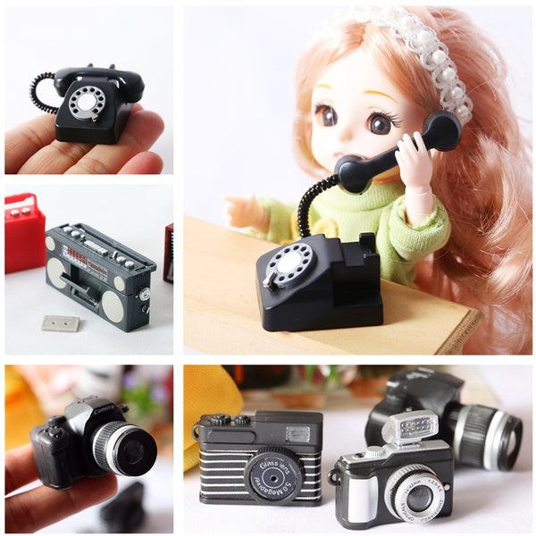 Mini Retro Telephone-Radio-Camera Model 1:6 Dollhouse Appliances Dolls House Miniatures Scene Kids Toy