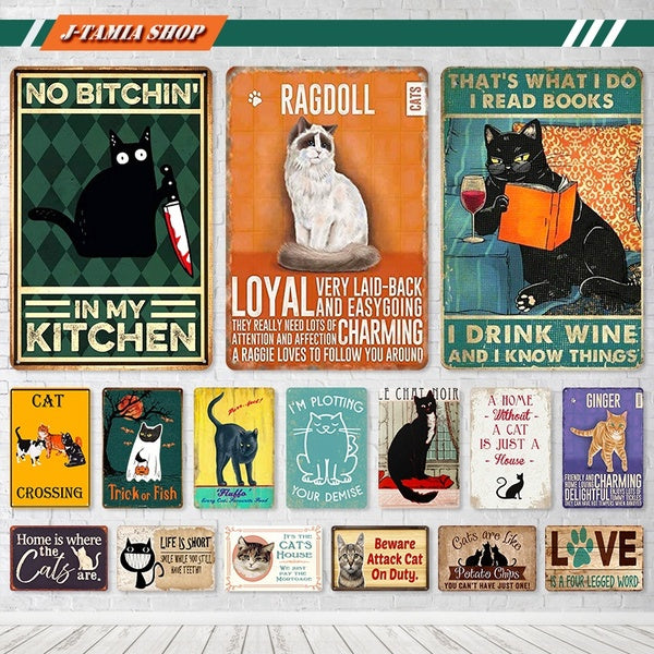 That's What I Do I Read Books Cat Vintage Tin Signs Metal Poster Wall Sticker Pub Bar Home House Motel Wall Art Decor