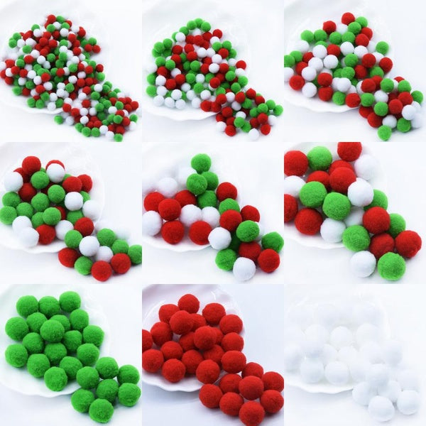 20g 8mm-30mm Soft Pompoms Balls White Red Green for DIY Party Home Wedding Christmas Decor Sewing Craft Supplies