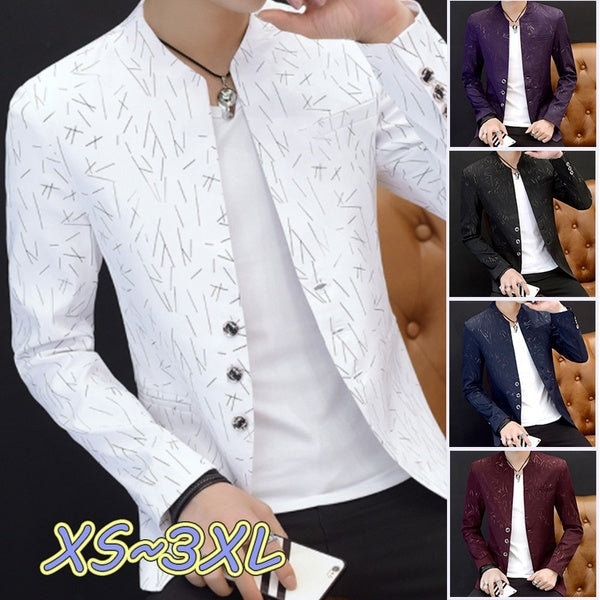 Men's Printed Small Suit Men's Korean Version Slim Suit with Vertical Collar Thin Coat Youth Handsome Jacket