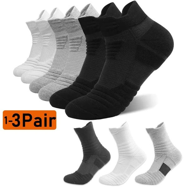 Men's and Women's Cotton Ankle Socks, Thick Basketball Socks, Sports Long and Short Socks, Warm, Solid Color One Size Fits All Socks 1-3 Pairs