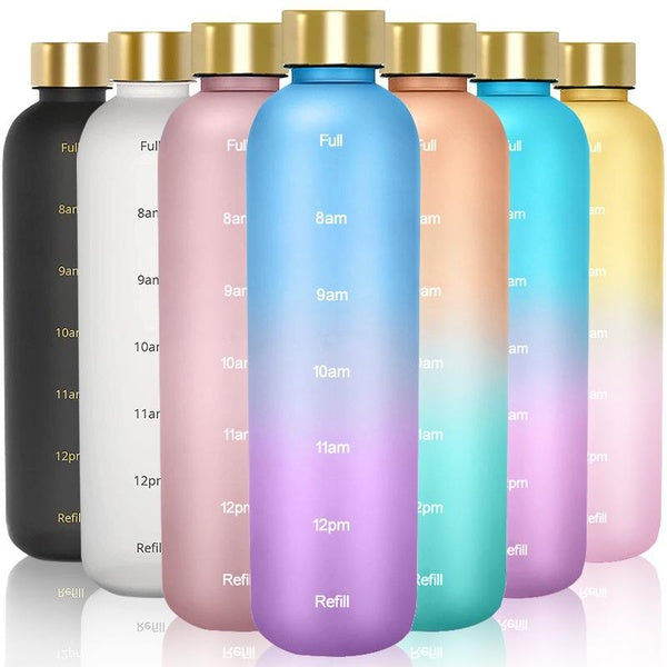 Time Marked Cute Reusable Water Bottles for Women and Men for Gym and Sports, Frosted & Aesthetic Water Bottle with Time Marker, Clear Water Bottle 1