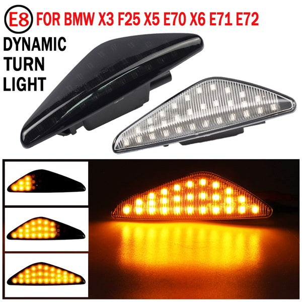2PCS LED Dynamic Side Marker Turn Signal Repeater Light Indicator Flowing Flash Fit For BMW X3 X5 X6 E70 E71 2008-2014 E72 F25