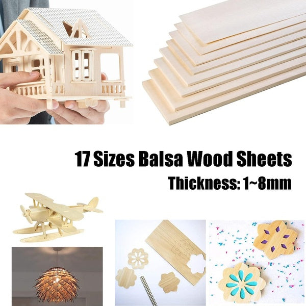 17sizes Balsa Wood Sheets DIY Model Wooden Plate for Aircraft Ship Wood Craft Model Building DIY Pieces Thickness 1.0-1.5-2.0-3.0-4.0-5.0-6.0-8.0mm