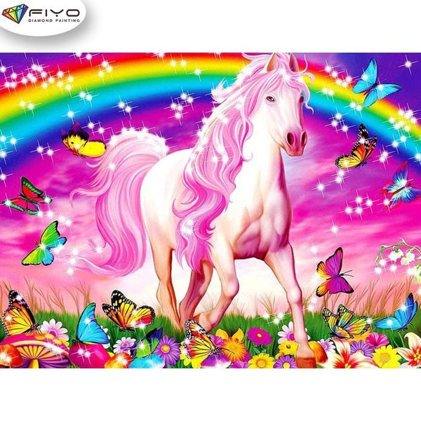 FIYO Rainbow and Horse Diamond Painting Kits For Adults DIY 5D Diamond Mosaic Diamond Painting Home and Kitchen Fashion Canvas Pictures Wall Decorati