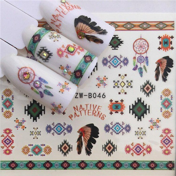 Winter Beauty Slider Nail Water Sticker Ethnic tribe Colorful Image sticker Nail Art Decals for Decor Tool YZW-B046