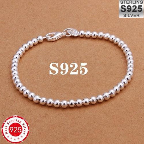 Fashion Jewelry Exquisite Women's 925 Sterling Silver Gold Charms 4mm Ball Bracelet