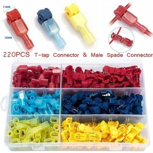 220pcs T-Tap Quick Splice Electrical Wire Crimp Terminal Connector Kit AWG22-10