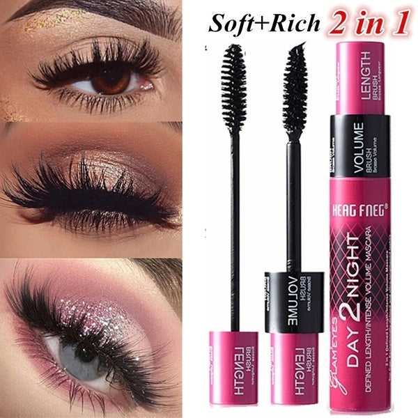 Mascara imperméable 2 en 1 Curling et cils épais pour les yeux Double mascara maquillage pour les yeux