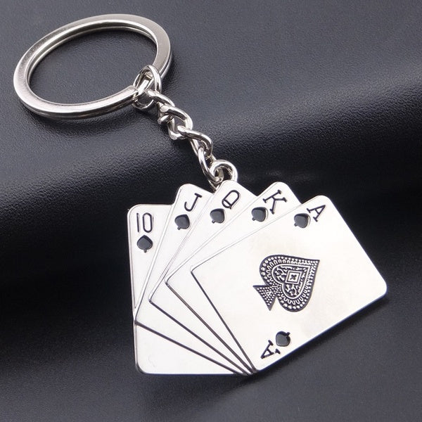 Fashion Poker Design Men Car Key Ring Keychain Gold Silver Color Flush Keyring Chain Pendant For Men Jewelry porte clef