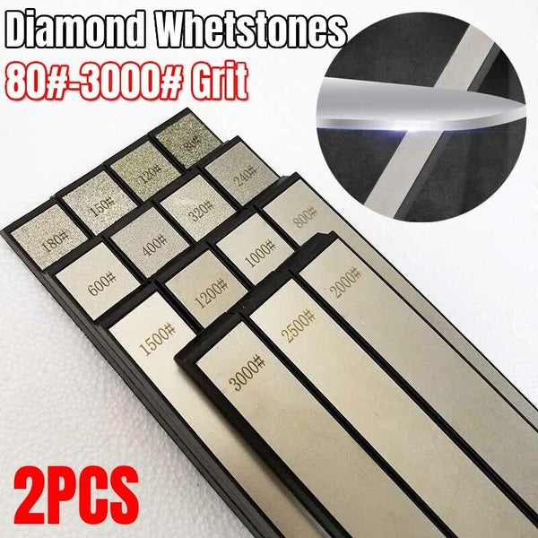 Lot de 2 pierres à aiguiser diamantées pour couteaux, grain 80#-3000# avec base antidérapante, pierre à aiguiser à angle fixe, système d'affûtage de