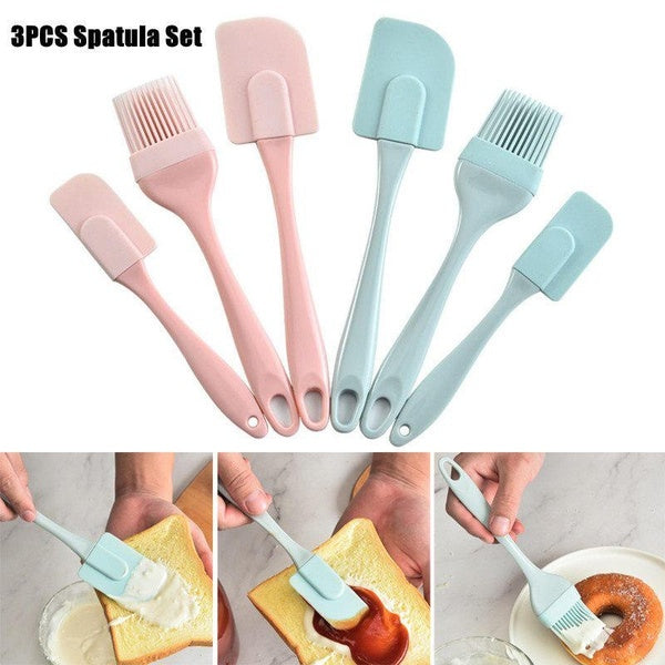 3PCS Silicone Spatula Set Non-Stick Cream Spatula Oil Brush Kitchen Tools