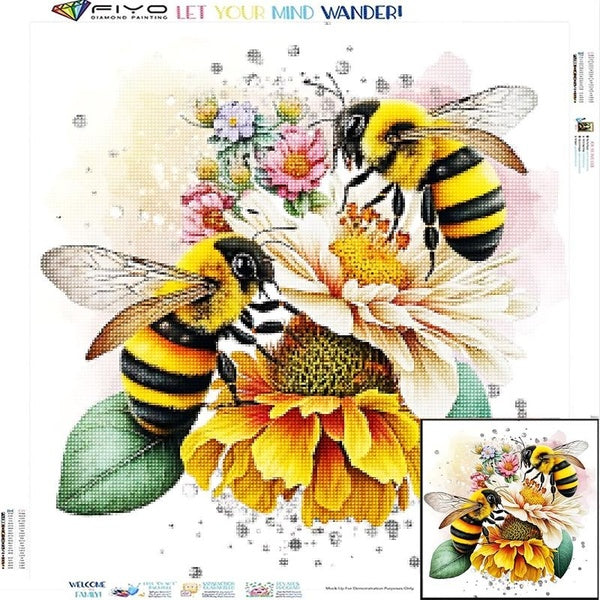 FIYO Sunflowers and Bees DIY 5D Diamond Painting Full Drill with Number Kits Home and Kitchen Fashion Mosaic Diamond Painting Canvas Wall Decoration