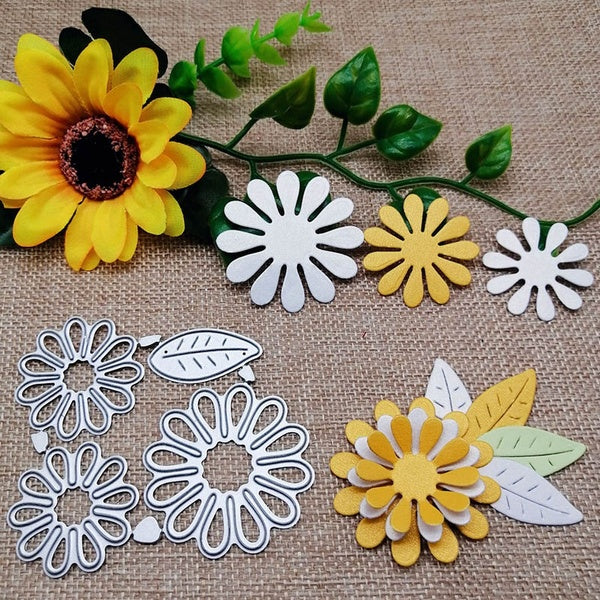 DIY 4Pcs Chrysanthemum and Leaf Metal Cutting Dies Flower Scrapbooking Album Decoration Embossing Paper Card Craft