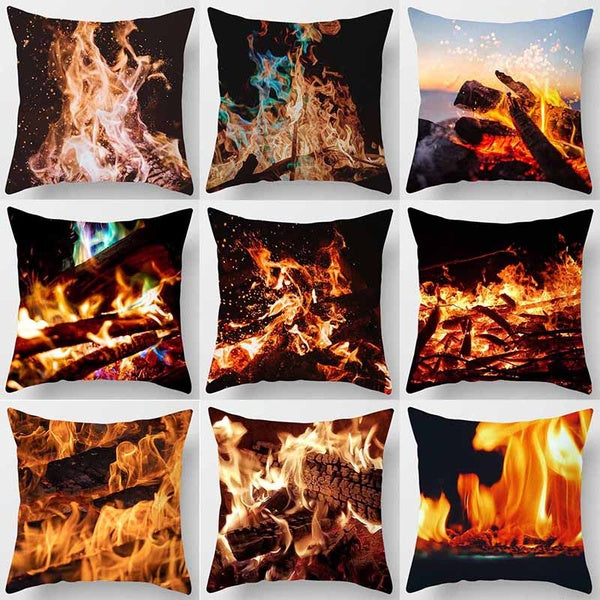 Flame printing square pillowcase, home decoration, car sofa cushion cover (45cm * 45cm)
