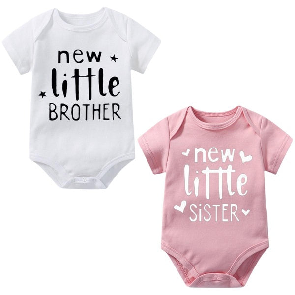 New Little Brother & New Little Sister Baby Onesie,Cute Baby Bodysuit for Boys Grils,Creeper Infant One-piece,Funny Novelty Short Sleeve Jumpsuit Rom