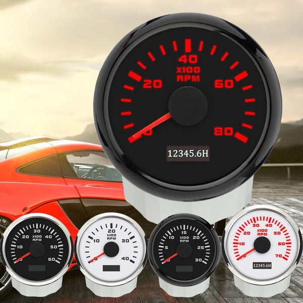 ELING 52mm Tachometer 3000 4000 6000 7000 8000 RPM Tacho Gauge with Red Backlight 9-30V for Car Boat Yacht