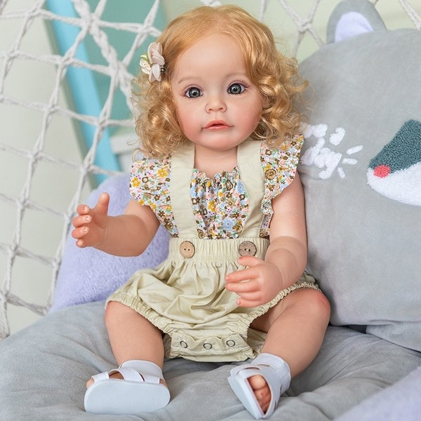 55cm-22" Reborn Curls Girl Baby Doll Toys with Silicone Vinyl Body Lifelike Princess Toddler Babies Dolls for Kids Birthday Gift