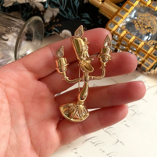 Vintage Candle Holder Brooch Exquisite Women Pin