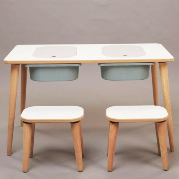 Activity Child Play Board & 2 Pcs Stool Plastic Drawer MDF Structure, Tree Feet Kids Room Desk