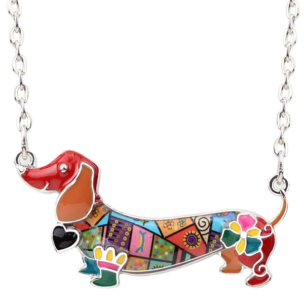 Enamel Alloy Statement Love Dachshund Dog Choker Necklace Jewelry Cute Animal Pendant Torque Collar Charm Ornaments for Women Teens Kids Fashion Acce