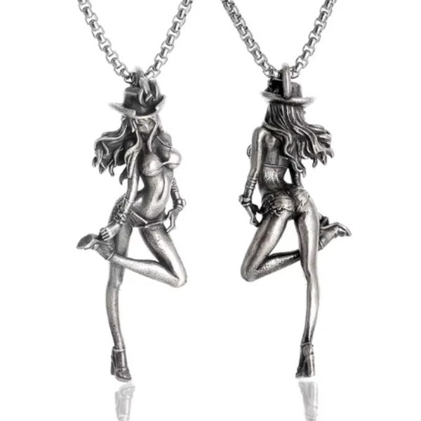 Collier pendentif vintage en argent pour fille de cow-boy western hip-hop rock party