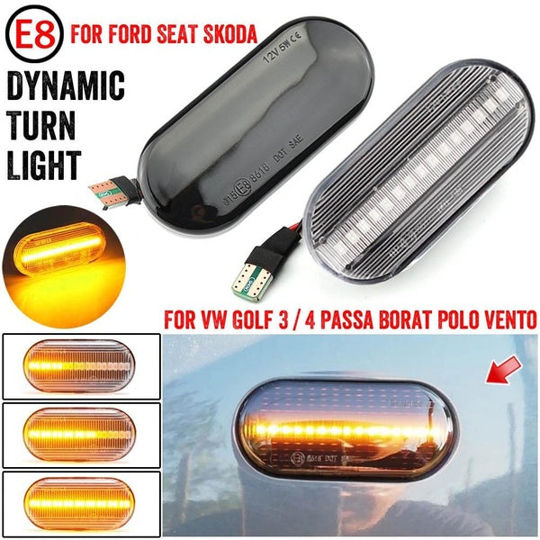 2pcs Dynamic Flowing LED Side Marker Turn Signal Light for VW Transporter T5 Polo Golf 3 4 Passat B5 Sharan Lupo Bora Multivan